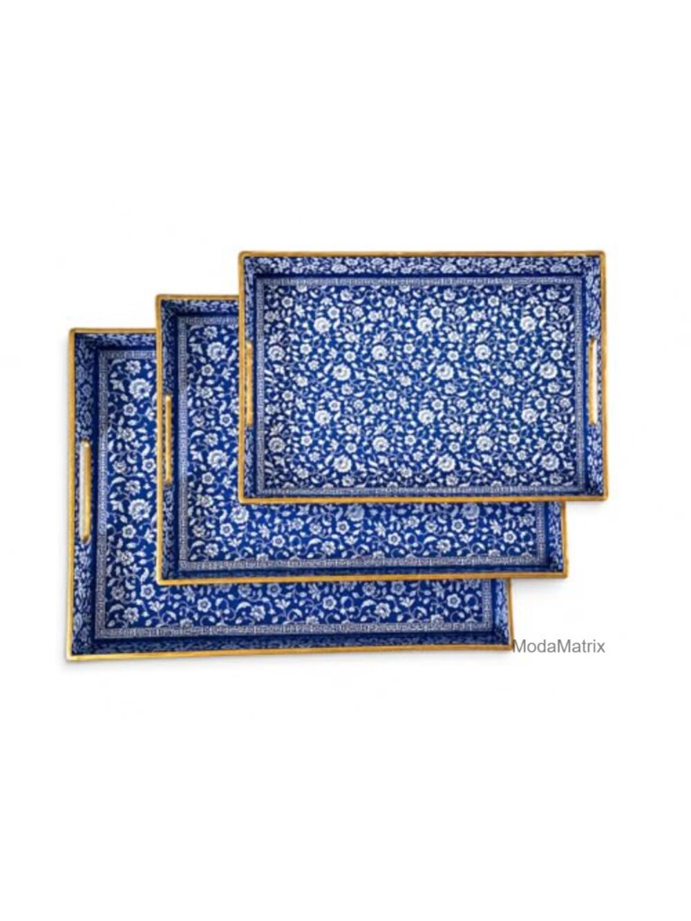 Luxury Decorative Tray Set 3 Pcs Gold Handles Metal Rectangular